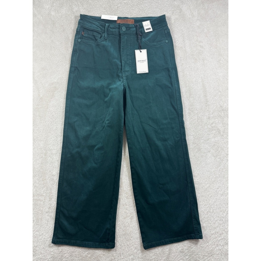 NWT Judy Blue Womens High Waist Wide Leg Teal Green Jeans 5/27 Meas: 27x24